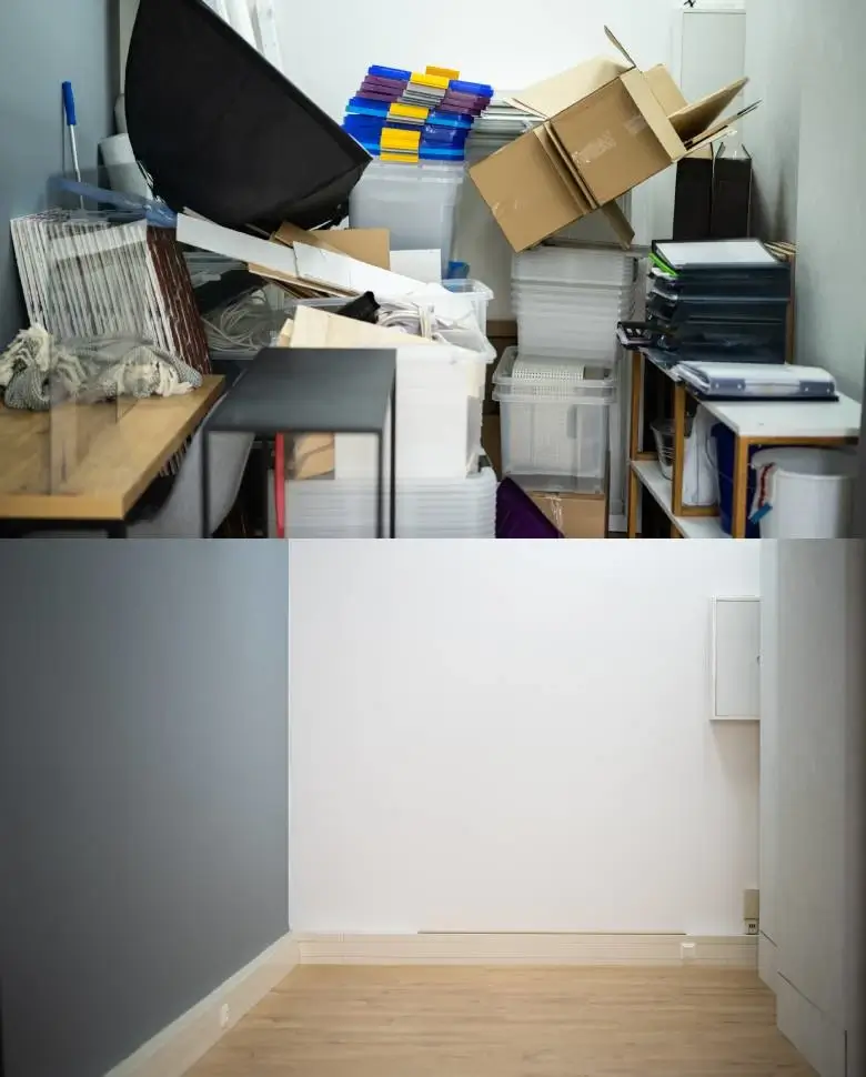 Vor und nach der Entrümpelung einer Messiwohnung in Berlin